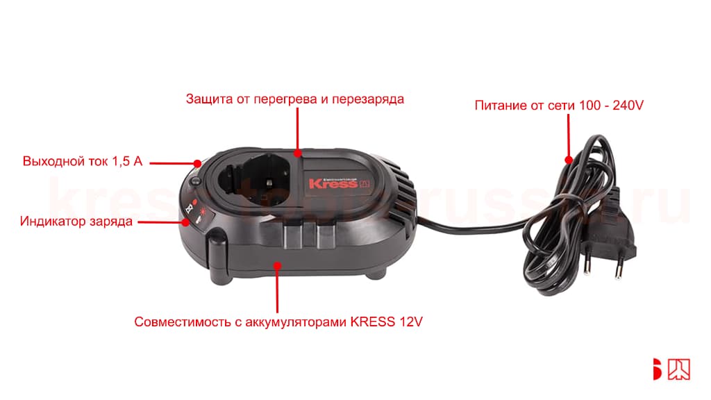 Зарядное устройство KRESS KCH1202 12V 1.5A